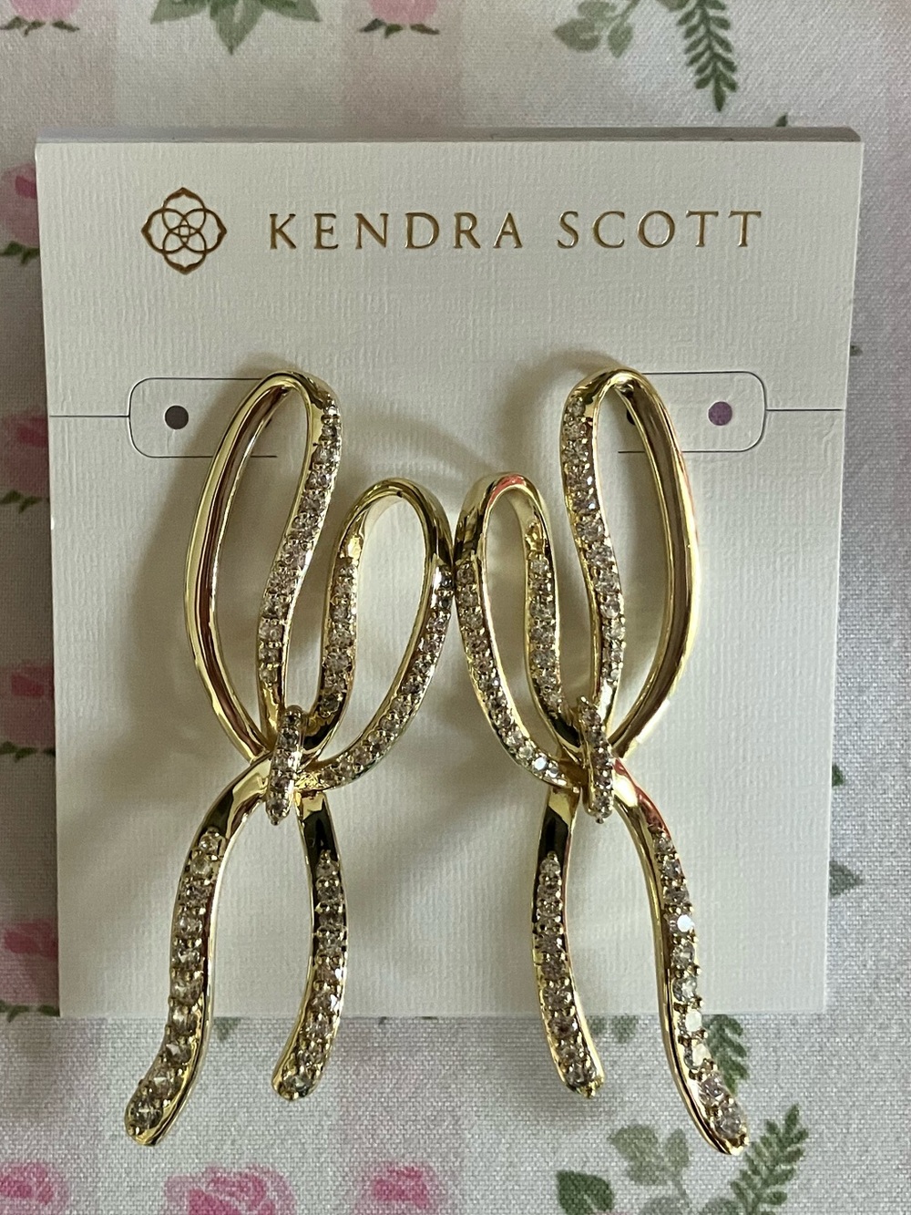 NWT Kendra Scott Gold Bow Pave Earrings